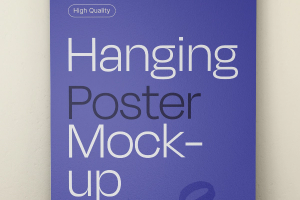 Affiche suspendue violette dans un mockup graphique