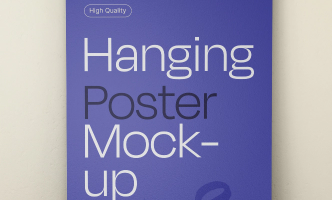 Affiche suspendue violette dans un mockup graphique