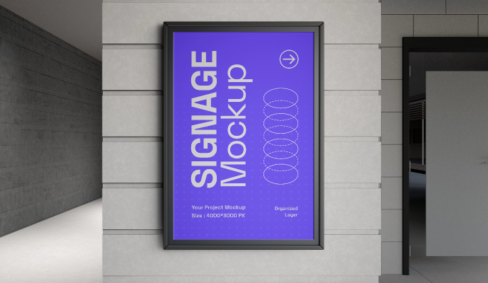 Visuel de présentation d'un panneau de signalétique violet